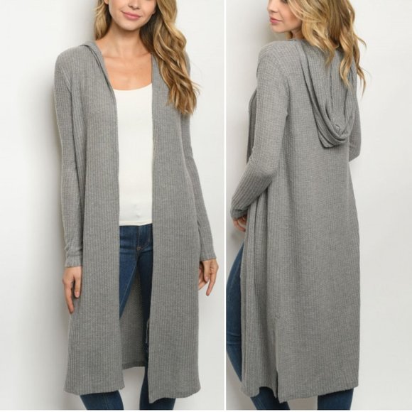Trend Setter Boutique Sweaters - GREY HOODED CARDIGAN / DUSTER